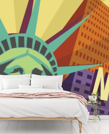 Illustration of New York City and Statue of Liberty Mural