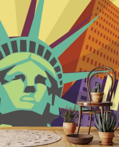 Illustration of New York City and Statue of Liberty Mural Illustration of New York City and Statue of Liberty Mural