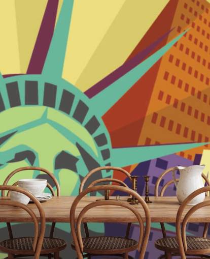 Ilustração da cidade de Nova York e do Mural da Estátua da Liberdade Ilustração da cidade de Nova York e do Mural da Estátua da Liberdade