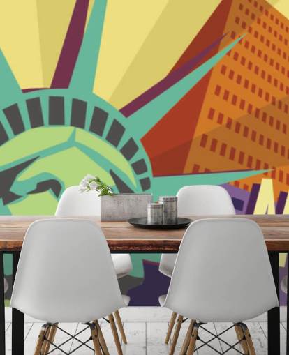 Mural Ilustración de la Ciudad de Nueva York y Estatua de la Libertad