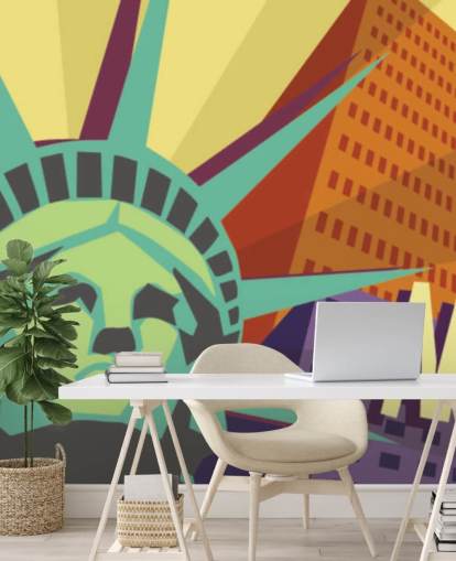 Illustration of New York City and Statue of Liberty Mural