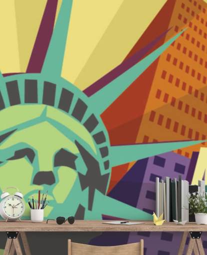 Mural Ilustración de la Ciudad de Nueva York y Estatua de la Libertad Mural Ilustración de la Ciudad de Nueva York y Estatua de la Libertad