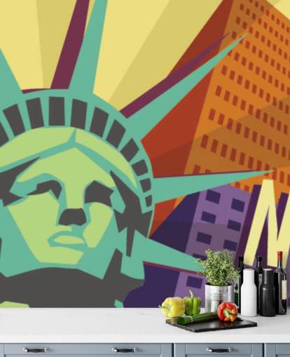 Illustration of New York City and Statue of Liberty Mural