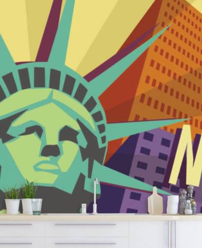 Illustration av New York City och Frihetsgudinnan väggmålning Illustration av New York City och Frihetsgudinnan väggmålning