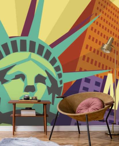 Illustration of New York City and Statue of Liberty Mural