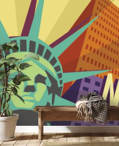 Mural Ilustración de la Ciudad de Nueva York y Estatua de la Libertad