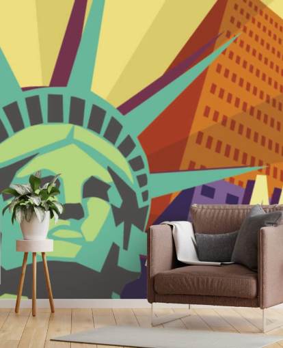 Illustration of New York City and Statue of Liberty Mural
