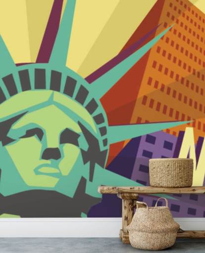 Mural Ilustración de la Ciudad de Nueva York y Estatua de la Libertad Mural Ilustración de la Ciudad de Nueva York y Estatua de la Libertad