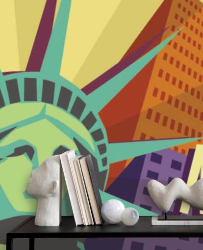 Illustration of New York City and Statue of Liberty Mural