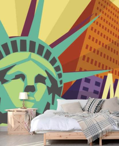 Illustration of New York City and Statue of Liberty Mural