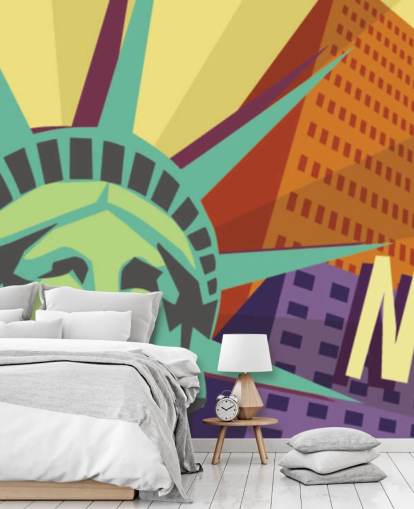 Decorazione murale con illustrazione di New York e Statua della Libertà