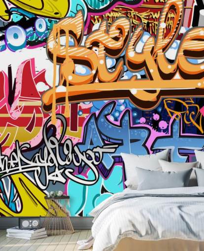 Buntes, personalisierbares Graffiti-Wandbild namens Graffiti Style für Kinder- und Jugendzimmer