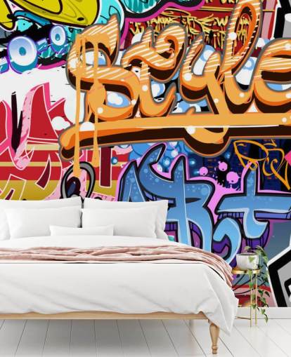 mural de pared colorido y personalizable llamado Graffiti Style para dormitorios de adolescentes y niños