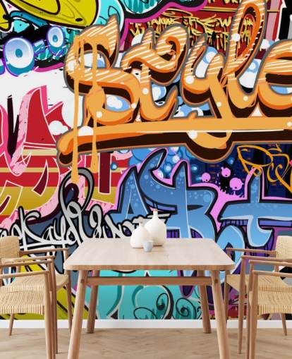 farverigt tilpasseligt graffiti-vægmaleri kaldet Graffiti Style til soveværelser for teenagere og børn farverigt tilpasseligt graffiti-vægmaleri kaldet Graffiti Style til soveværelser for teenagere og børn
