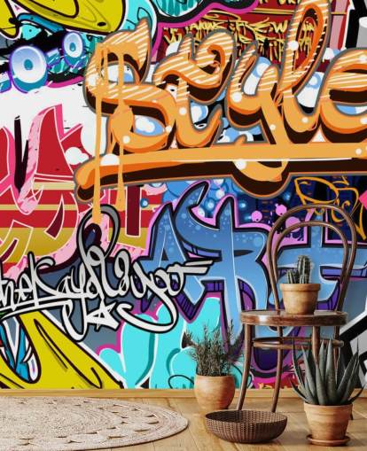 murale colorato e personalizzabile con graffiti chiamato Graffiti Style per camerette per adolescenti e bambini