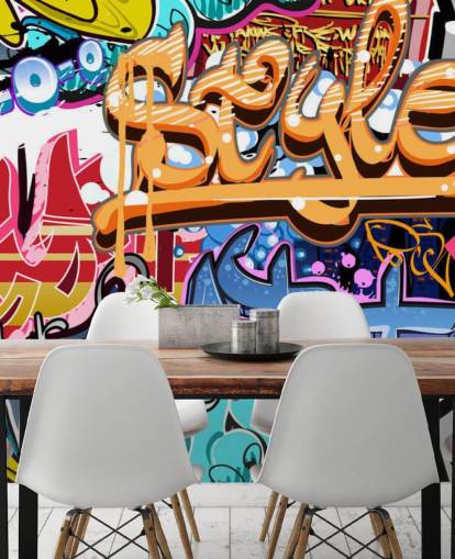 Buntes, personalisierbares Graffiti-Wandbild namens Graffiti Style für Kinder- und Jugendzimmer