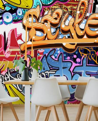 murale colorato e personalizzabile con graffiti chiamato Graffiti Style per camerette per adolescenti e bambini