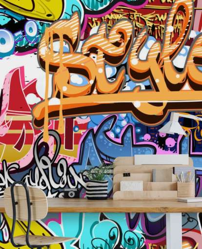 murale colorato e personalizzabile con graffiti chiamato Graffiti Style per camerette per adolescenti e bambini