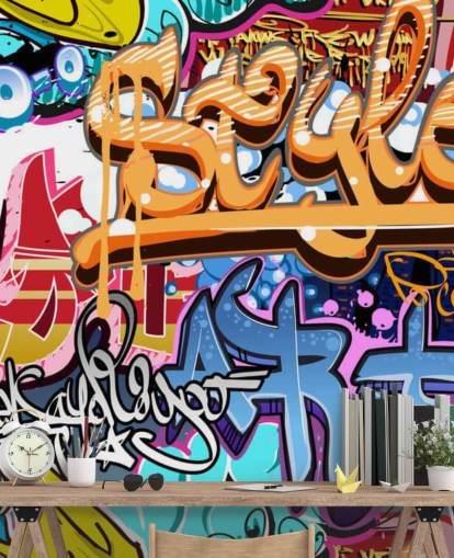 mural de pared colorido y personalizable llamado Graffiti Style para dormitorios de adolescentes y niños
