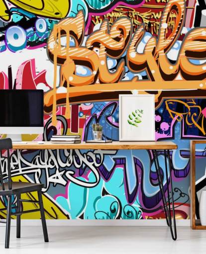 Buntes, personalisierbares Graffiti-Wandbild namens Graffiti Style für Kinder- und Jugendzimmer