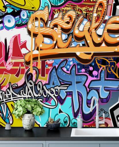 mural de pared colorido y personalizable llamado Graffiti Style para dormitorios de adolescentes y niños