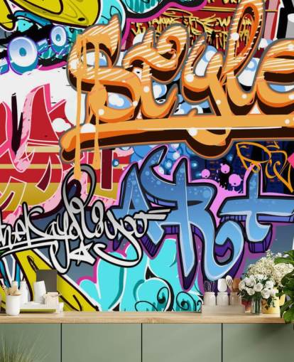 mural de pared colorido y personalizable llamado Graffiti Style para dormitorios de adolescentes y niños