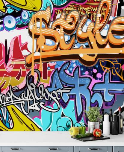 mural de pared colorido y personalizable llamado Graffiti Style para dormitorios de adolescentes y niños