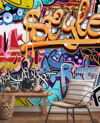 mural de pared colorido y personalizable llamado Graffiti Style para dormitorios de adolescentes y niños mural de pared colorido y personalizable llamado Graffiti Style para dormitorios de adolescentes y niños