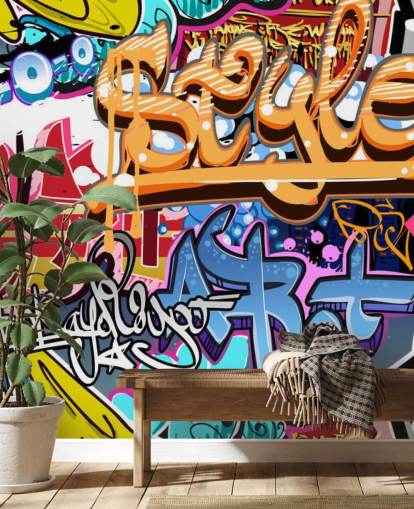 murale colorato e personalizzabile con graffiti chiamato Graffiti Style per camerette per adolescenti e bambini