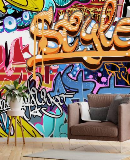 colorful customizable graffiti wall mural called Graffiti Style for teen and kids bedrooms