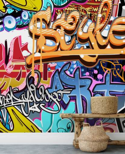 mural de pared colorido y personalizable llamado Graffiti Style para dormitorios de adolescentes y niños