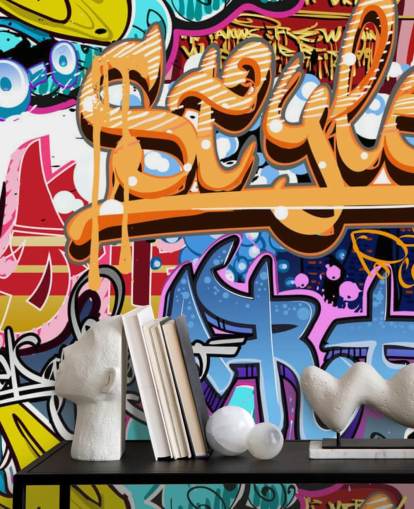 värikäs muokattava graffiti-seinämaalaus nimeltä Graffiti Style teini-ikäisten ja lasten makuuhuoneisiin värikäs muokattava graffiti-seinämaalaus nimeltä Graffiti Style teini-ikäisten ja lasten makuuhuoneisiin