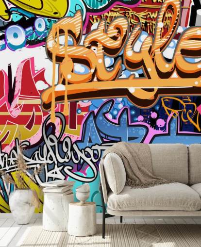 colorful customizable graffiti wall mural called Graffiti Style for teen and kids bedrooms