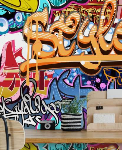 mural de pared colorido y personalizable llamado Graffiti Style para dormitorios de adolescentes y niños