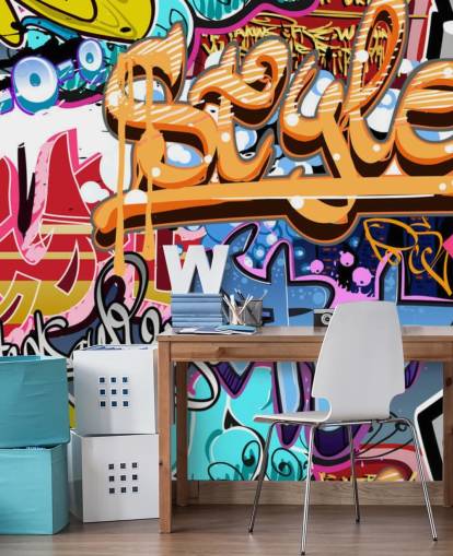 murale colorato e personalizzabile con graffiti chiamato Graffiti Style per camerette per adolescenti e bambini murale colorato e personalizzabile con graffiti chiamato Graffiti Style per camerette per adolescenti e bambini