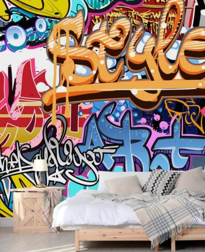 colorful customizable graffiti wall mural called Graffiti Style for teen and kids bedrooms