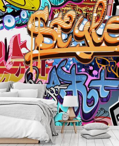 kleurrijke aanpasbare graffitimuurschildering genaamd Graffiti Style voor tiener- en kinderkamers kleurrijke aanpasbare graffitimuurschildering genaamd Graffiti Style voor tiener- en kinderkamers