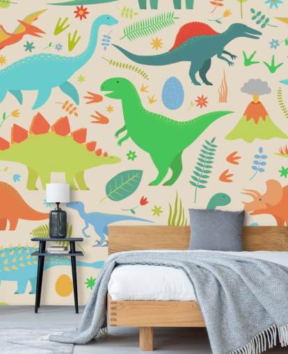 carta da parati colorata con dinosauri