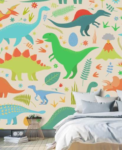 carta da parati colorata con dinosauri