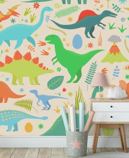 fond d'écran coloré de dinosaures de dessins animés