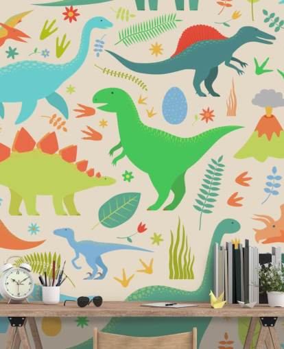 colorful cartoon dinosaurs wallpaper