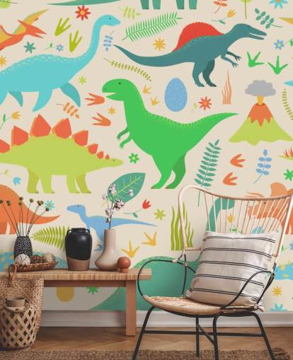 carta da parati colorata con dinosauri