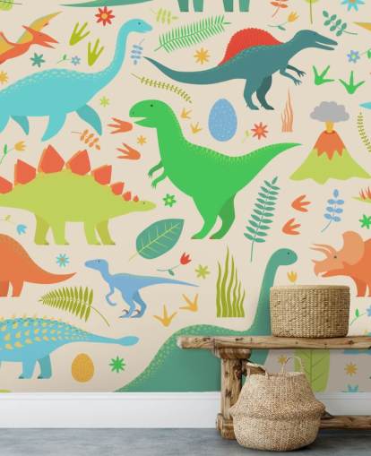 carta da parati colorata con dinosauri