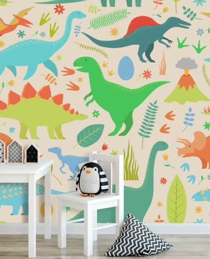 fond d'écran coloré de dinosaures de dessins animés