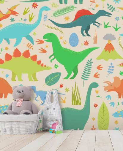 carta da parati colorata con dinosauri