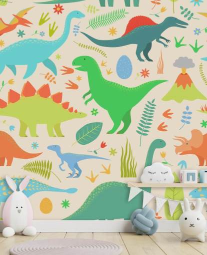 carta da parati colorata con dinosauri