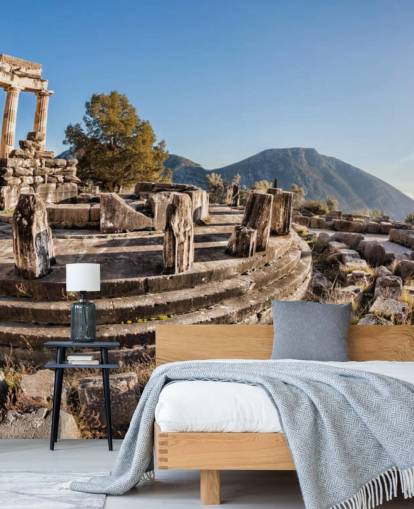 blåt og hvidt brugerdefineret græsk vægmaleri kaldet The Temple of Athena, Delphi