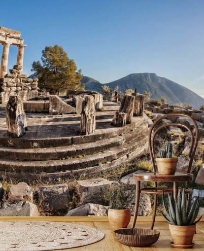 blått og hvitt tilpasset Hellas veggmaleri kalt Temple of Athena, Delphi