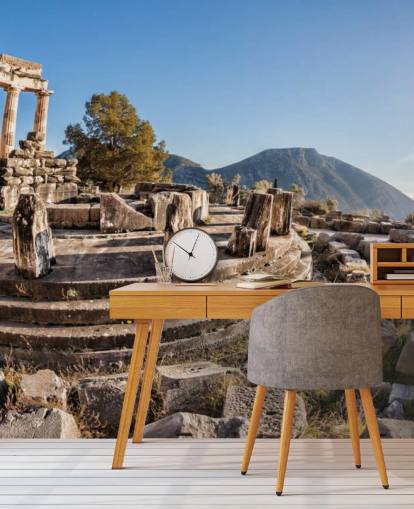 blue and white custom greece wall mural called The Temple of Athena, Delphi