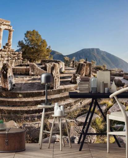 blue and white custom greece wall mural called The Temple of Athena, Delphi